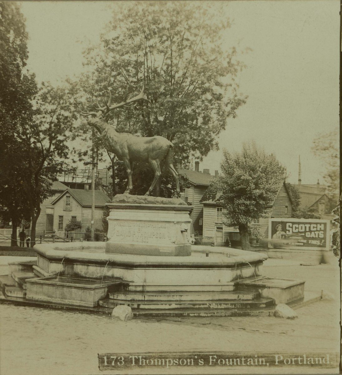 The Elk debuted in 1900, and at the time it was functional as well as ornamental. Like Portland's earlier Skidmore Fountain, it was meant to be a drinking fountain. Here it is in 1901, one year after it's debut and the same year Thompson died.