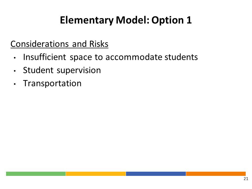 Here are the risks re Option 1 - if we go to remote sites supervision may be an issue - transportation is a risk in of itself