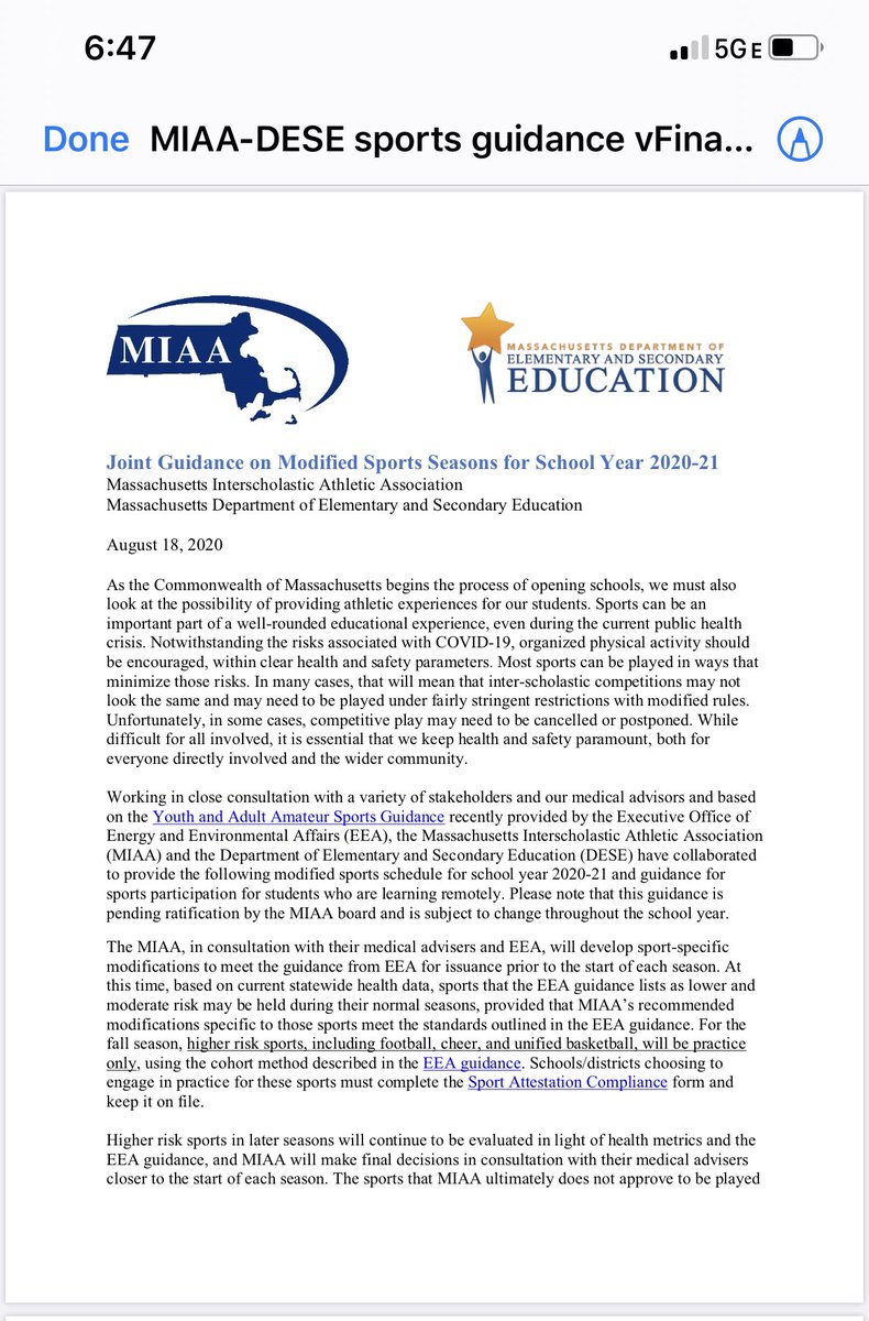 MIAA033's tweet image. Read #DESE Youth &amp;amp; Amateur Sports Guidelines here  @Napa13 @sbryantMIAA @MarshfieldSuper @PVIAC @TaraBBennett11 @CBohmiller #OneTeamOneMIAA