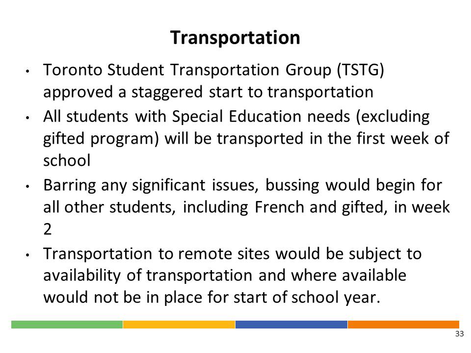 Staggered start re Transportation (Davisville will be transported first week because of special circumstances)