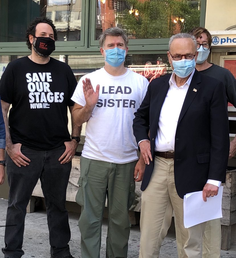 nivassoc's tweet image. Progress: Senator Chuck Schumer (D-NY) – the minority leader of the U.S. Senate – stood with James Murphy of LCD Soundsystem and Rev. Moose of the National Independent Venue Association and others outside of Baby's All Right in Brooklyn, N.Y., on Aug. 18 to #saveourstages