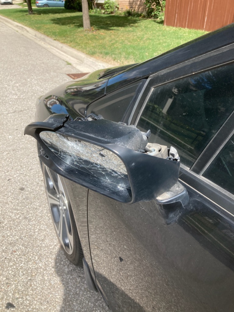 Rdubbbb's tweet photo. @HaltonPolice Milton. Alexander crescent last night. First time parking on the road and this happens...have a look tonight, happened after 11pm. https://t.co/IunyAADzNz