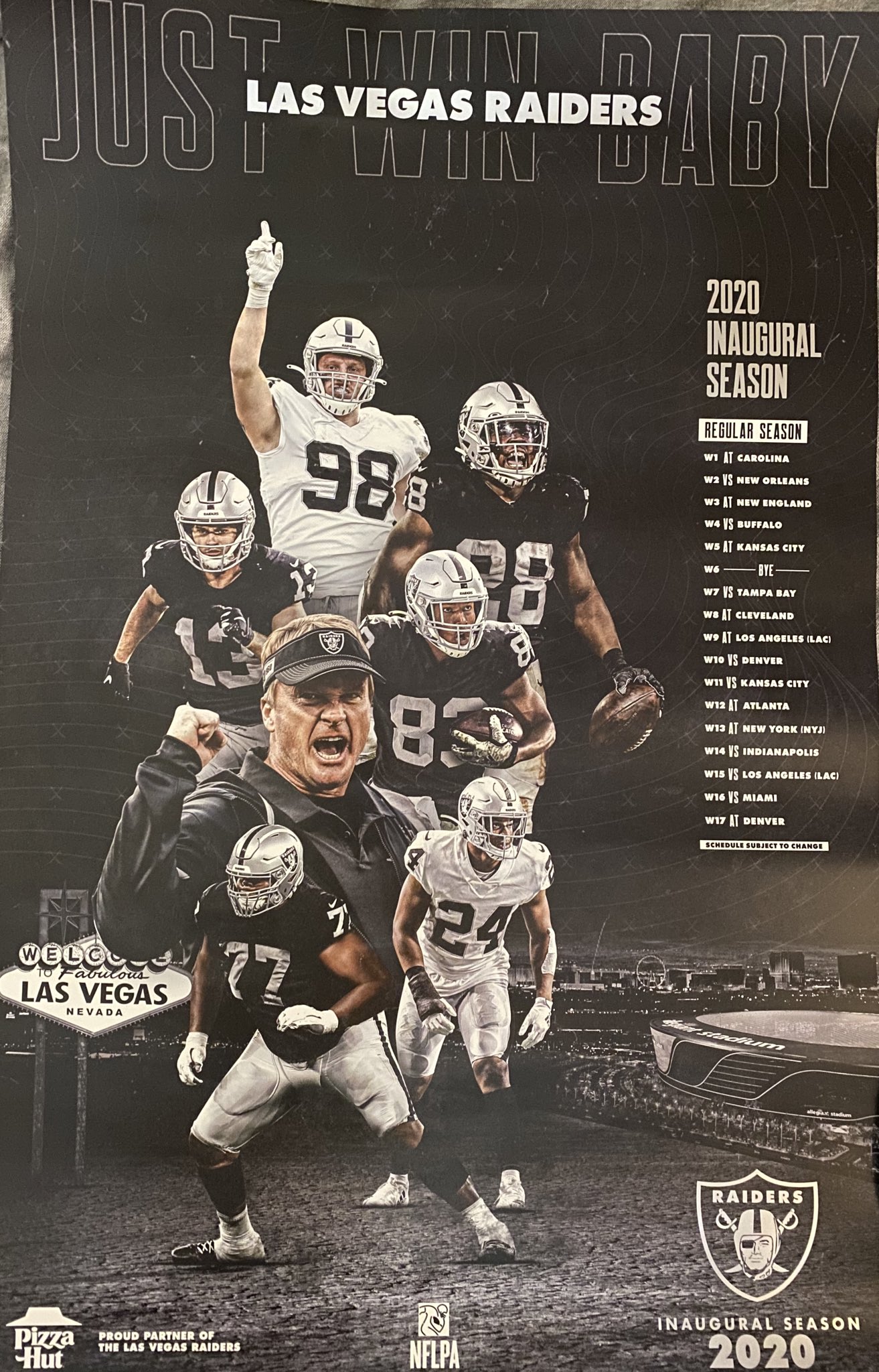 Mick Akers on X: Here's the @Raiders inaugural Las Vegas season poster  offered with the Las Vegas area @pizzahut deal. #vegas #raiders   / X