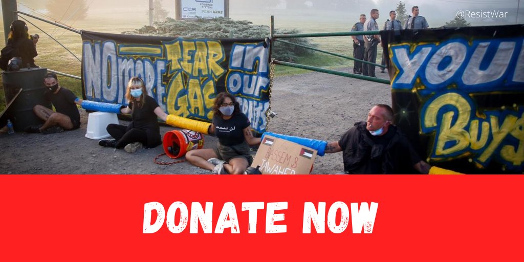 resistwar's tweet photo. Hi friends - we need your help. As you know, 5 activists were arrested for blockading tear gas manufacturer Combined Systems Inc. Their bail has been set extremely high - we need to raise $12,500 to get them out. Donate here: https://t.co/k6iW3e5LeM https://t.co/YsLU5KvHSG