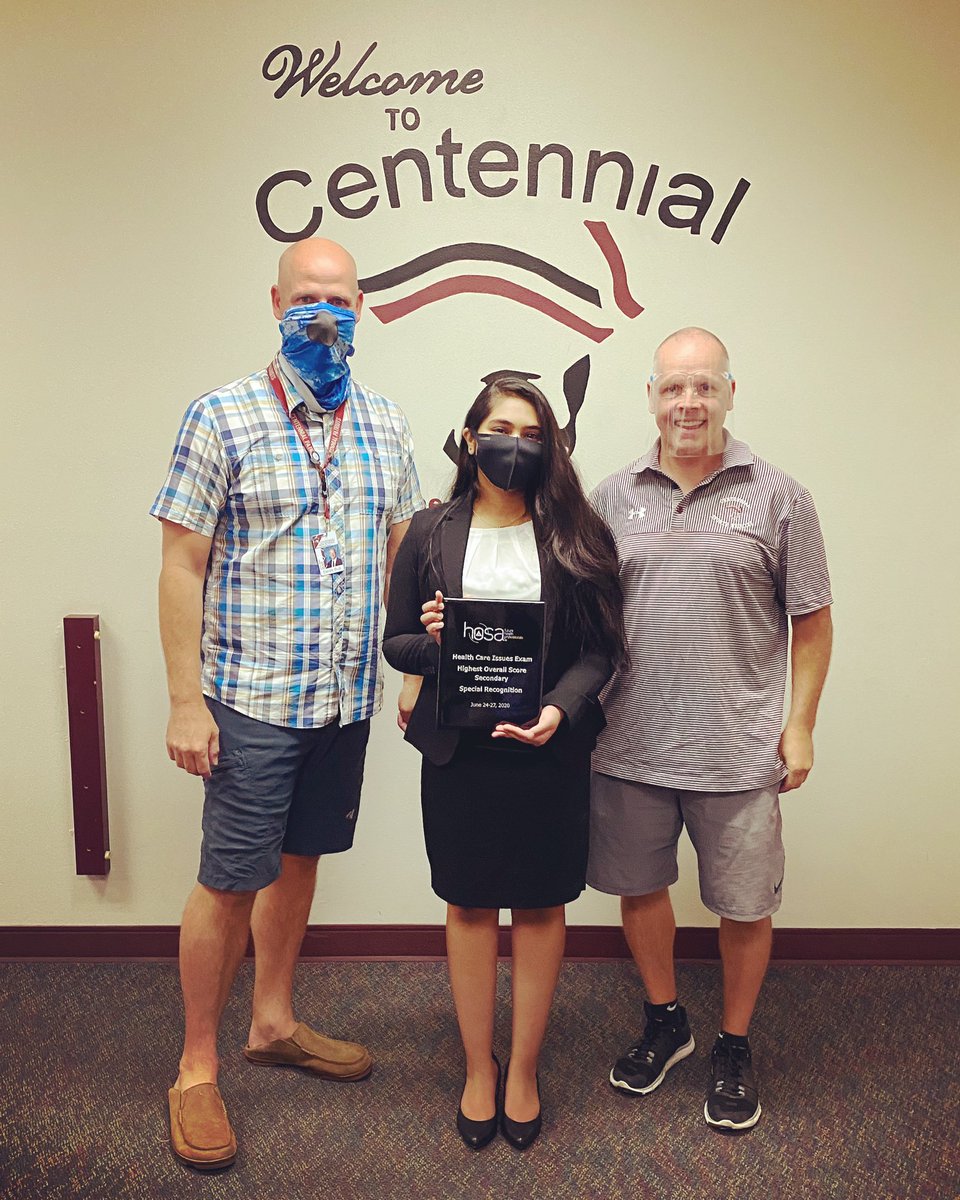 Congratulations Disha Math!!!!!! ILC HOSA Health Care Issues Exam 1st Place Champion (📸 pictured: Derek Bub, Principal, Disha Math, CHS student and Eric Taylor, Sports Medicine Teacher)