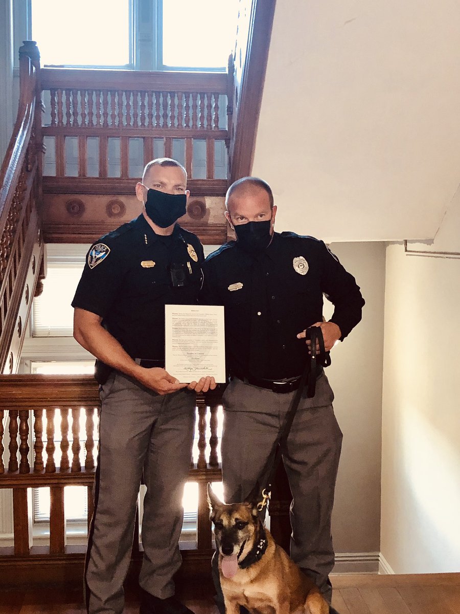 OxfordPolice's tweet photo. Tonight was bittersweet as one of our favorite officers retired, K-9 Kiera. Kiera, has served Oxford for the last 3 years &amp; has been a valuable asset to our department. She will definitely be missed! Rest easy girl, we have the watch! https://t.co/TAdYUJzULQ