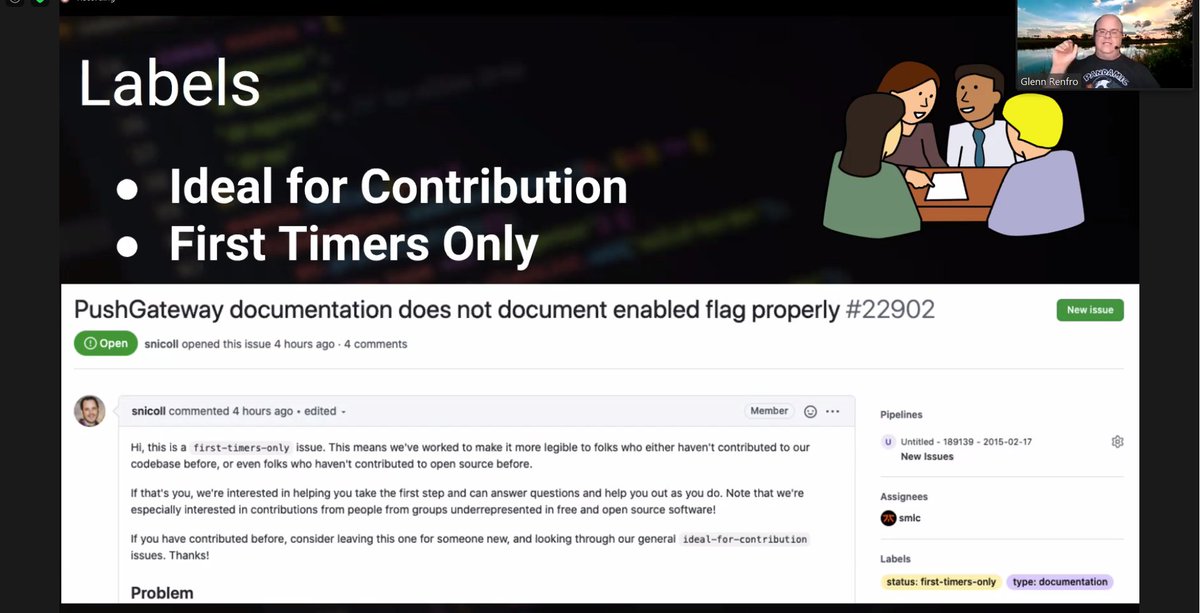 aclairefication's tweet photo. Contributing to #opensource is not just code commits!
And if you want to get started as a contributor, take a look at the first-timers-only tag for issues in a repo - @cppwfs at @atlantajug https://t.co/Jmq9Zpyhgd