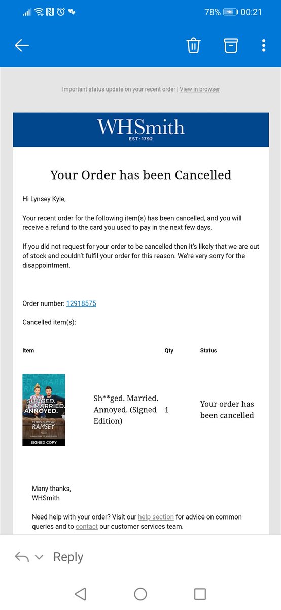 LKIFB's tweet photo. @IAmChrisRamsey absolutely gutted ordered a signed copy of the book the day u and rosie announced it and just received an email saying its been cancelled😭😭 https://t.co/dVCDptknEp