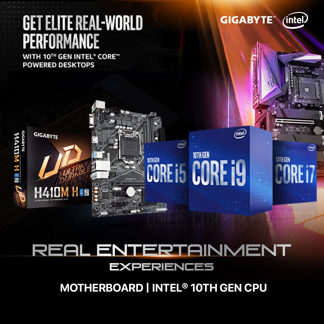 LeaderComputers's tweet photo. Real Entertainment Experiences | Gigabyte Mainboards with Intel 10th Gen CPU
#Gigabyte #Intel Intel GIGABYTE @intel @GIGABYTEUSA #Motherboard #CPU #Processor #Mainboard #10GEN #Corei9 #Codei5 #Corei7 #Performance https://t.co/H5P6TDbryT