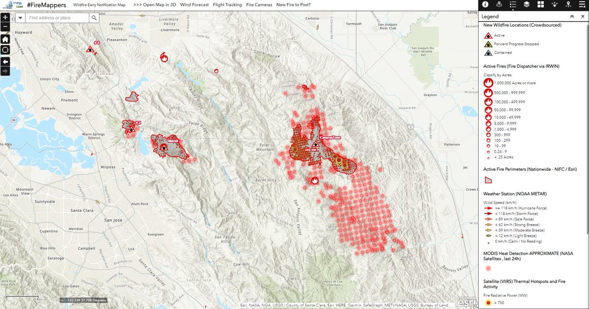 pjdohertygis's tweet photo. Some perimeter updates for #MarshFire #MarshComplex #CanyonZone east of San Jose, CA (+ satellite hot spots, indicative only - not precise or live).
#FireMappers map zoomed into this area: https://t.co/RS5UGbHX1b
Follow local agency information for evacuation orders. https://t.co/30to2Zgr1A
