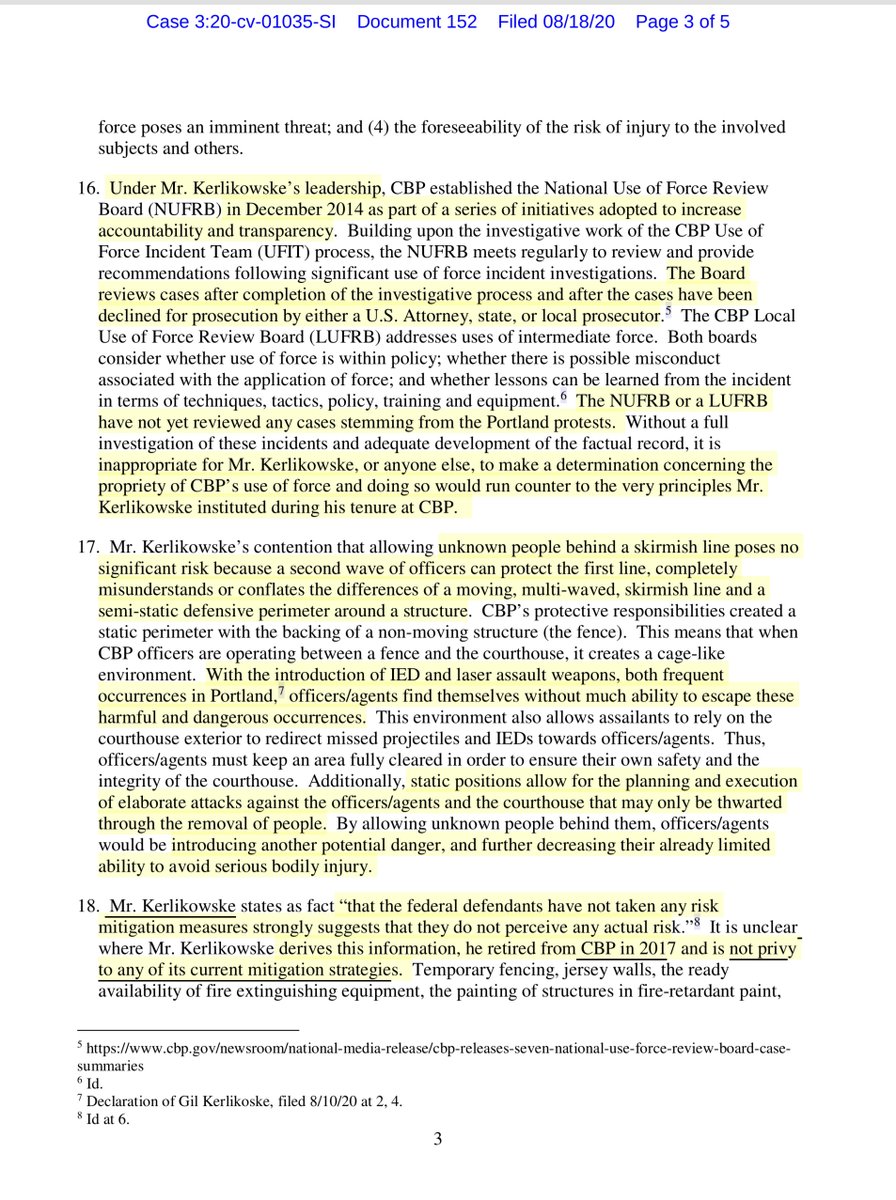 I do not understand why  @CBP (with  @CBPMarkMorgan permission) would file this declaration “attacking & smearing” former CBP Com R. Gil Kerlikowske (at least they didn’t refer to him as a small town police chief) Bishop’s declaration is cheap & unsavory https://ecf.ord.uscourts.gov/doc1/15107648484?caseid=153126