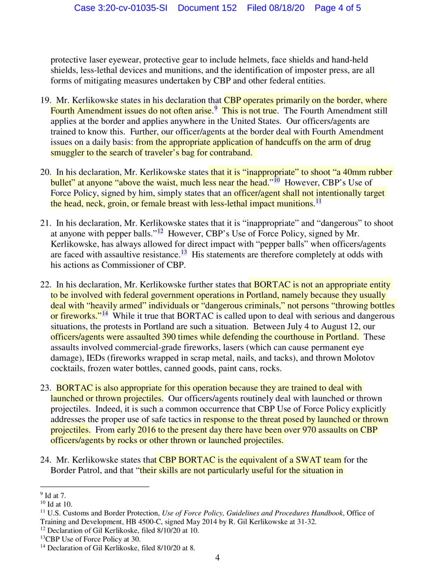 .  @CBPMarkMorgan  @CBP attacking a former CBP Com;Kerlikowske statesit is “inappropriate” to shoot “a 40mm rubber bullet” at anyone “above the waist, much less near the head.” CBP’s Use of Force Policy, signed by him..states that an officer/agent shall not intentionally target”