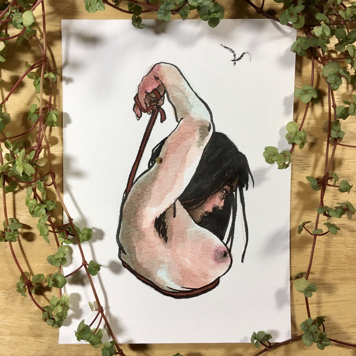 moon_creeper's tweet photo. New batch of mini originals available in my sh0p! Link in bi0. 
🌿
Was planning to throw the first one away because I thought I messed up the watercolors...hence the random “happy bird” 😅
#newfigurativeart #symbolicart #darksurrealism #artwitch #witchart #darkart #occultart https://t.co/tUF1w6Sk3M