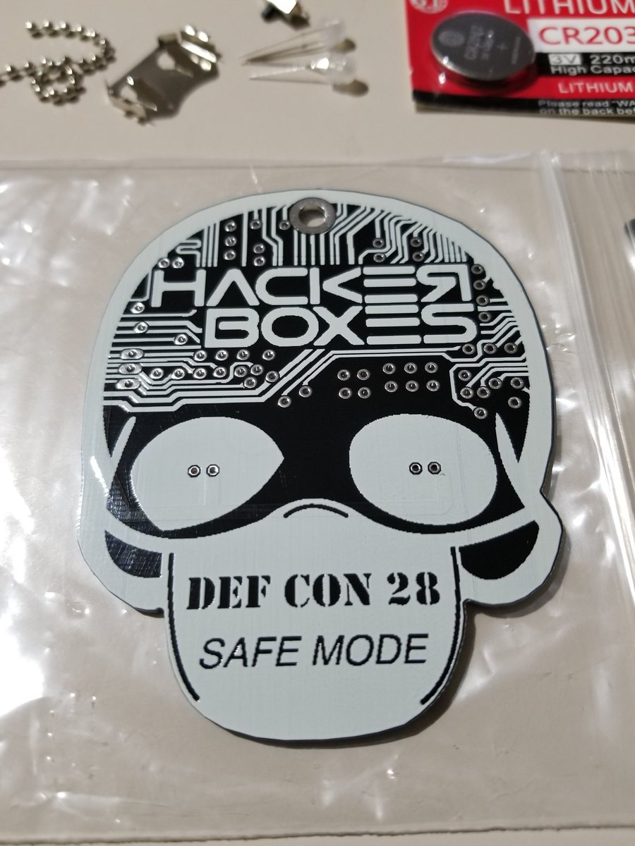 sandscrypt's tweet photo. @HackerBoxes My badgebuddy arrived today. I absolutely love it. Sweet stickers too. Thank you! #badgelife #defcon28 #defconsafemode #hackerboxes https://t.co/x2P2Jc3ZCr