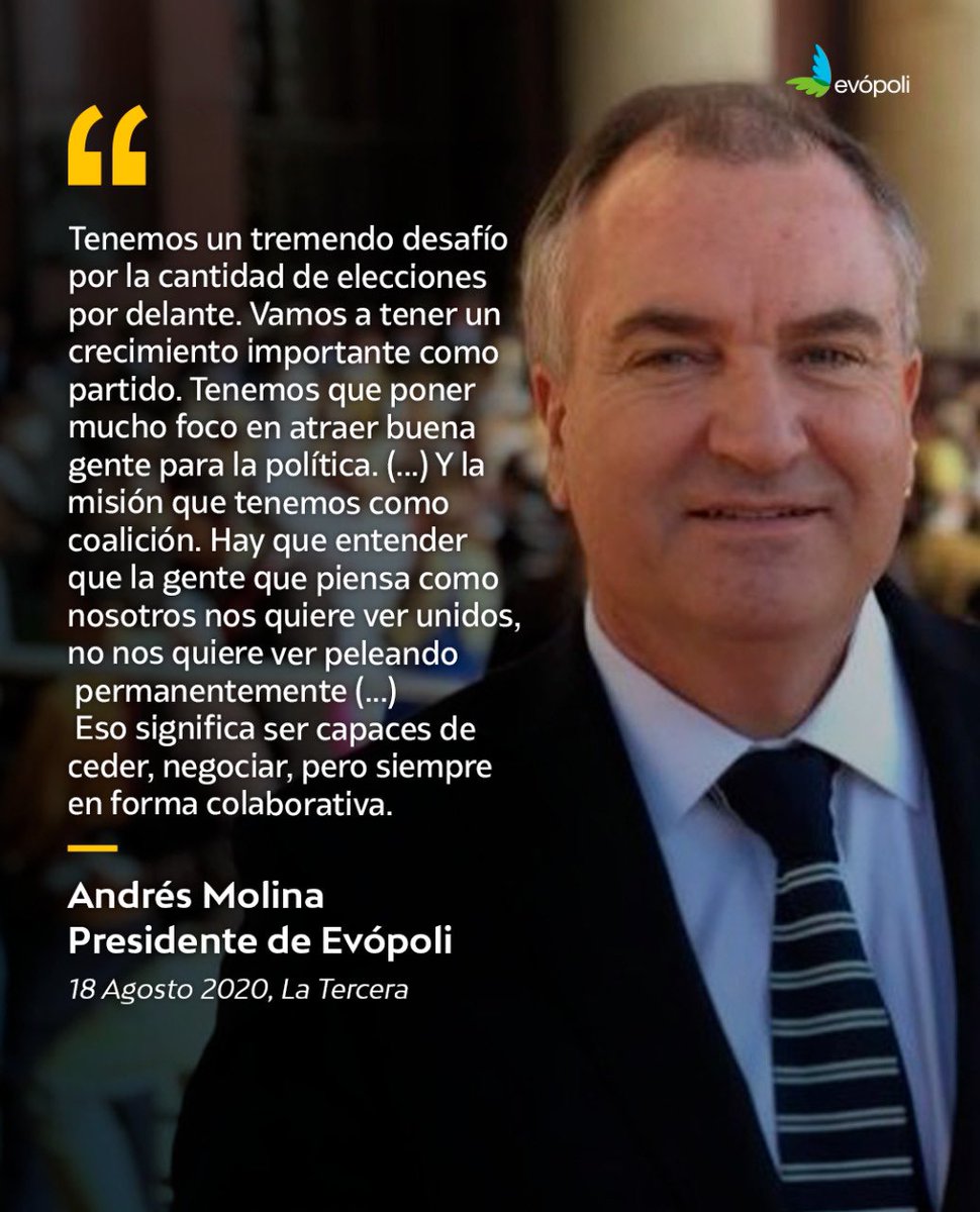evopoli's tweet photo. "Tenemos un tremendo desafío por la cantidad de elecciones por delante. Vamos a tener un crecimiento importante como partido (...)” parte de las declaraciones de nuestro presidente @andresmolinam 

Link completo de la entrevista: https://t.co/TBtqaTulqA https://t.co/m1oUXcBN8r