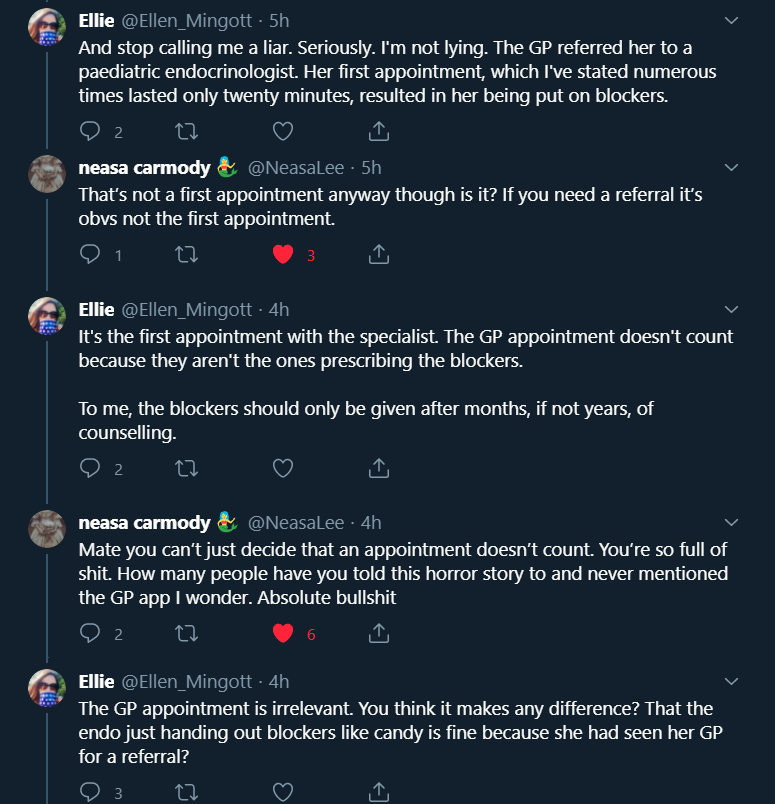 I just realised I should probably put the screenshot of her finally admitting that no, it wasn't just one appointment here rather than buried in replies.