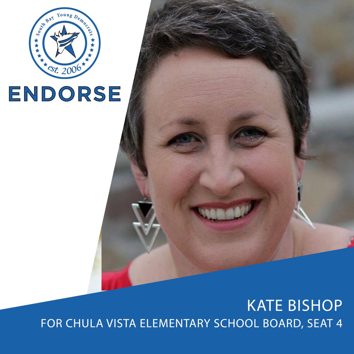 SBYD's tweet photo. We are very proud to have endorsed 2 great champions for children, parents, &amp; teachers to represent us at the Chula Vista Elementary School Board - Lucy Ugarte for Seat 2 and Kate Bishop for Seat 4! We’re sure that you’ll be able to bring about much needed change to our district! https://t.co/idNa2Qe1PD
