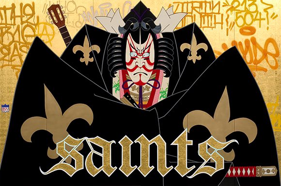 Prospect_NOLA's tweet photo. Gajin Fujita, The Saints, 2008. Gold leaf, acrylic, spray paint, and paint marker on wood panel 72 x 108 in. - 6 panels. 

#GajinFujita #TheSaints #Prospect1 https://t.co/71xyr0LZhn