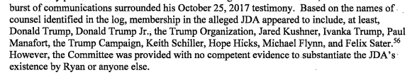 6/ I'll offer one example. Trump's legal team created a giant, secret joint-defense agreement (JDA) so ludicrously overboard that it wreaked havoc to the SSCI getting evidence from key Trump collaborators like Don Jr., Jared, Ivanka, Manafort, Flynn, Sater, Schiller, and Hicks.