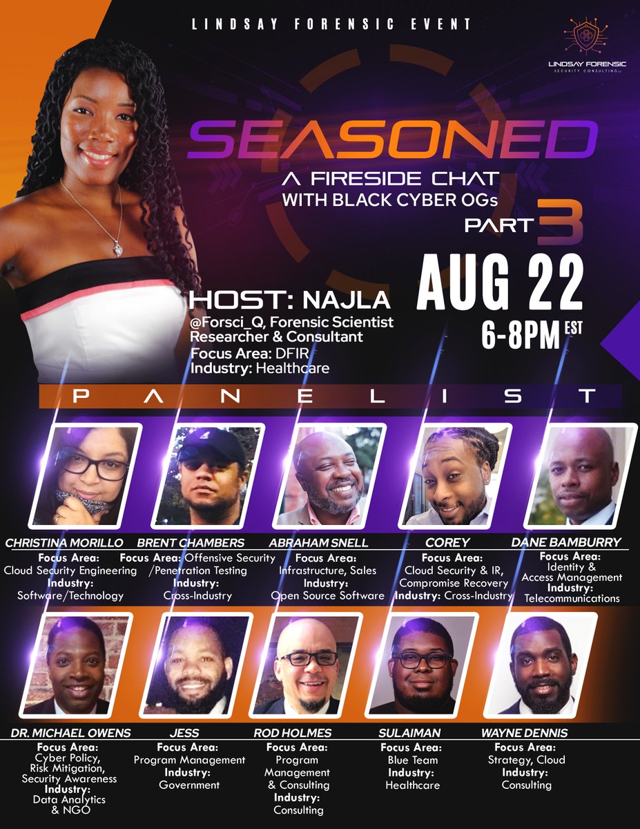 It's the GRAND FINALE.

SEASONED: A Fireside Chat with Black Cyber OGs, Part III

*EVERYONE* has to register for the event. 

The old link is deleted and will not work.

Share/RT/Like with your network. 

It will be recorded and shared at a later date.

zoom.us/webinar/regist…