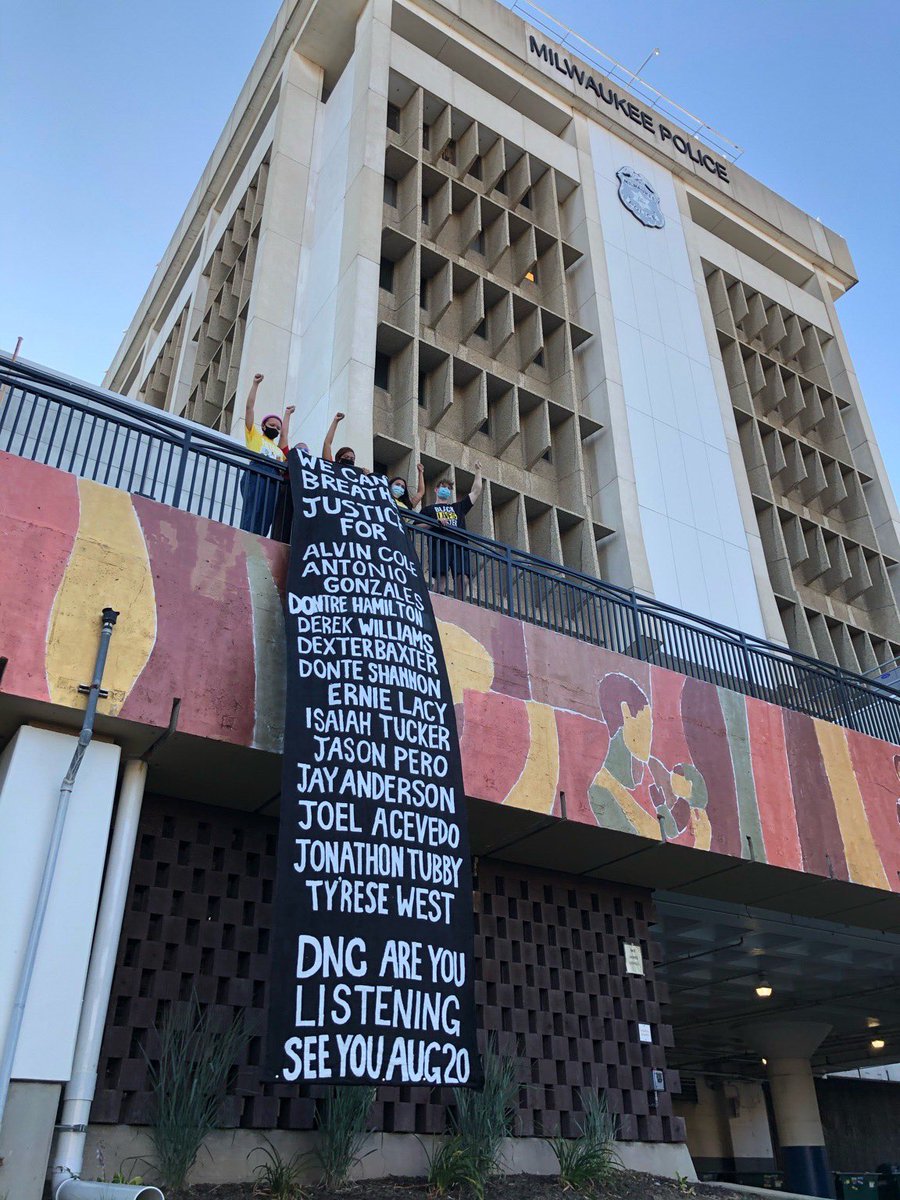 We did a banner drop outside of the 1st district PD in Milwaukee! We hope to see a lot of you on the 20th.