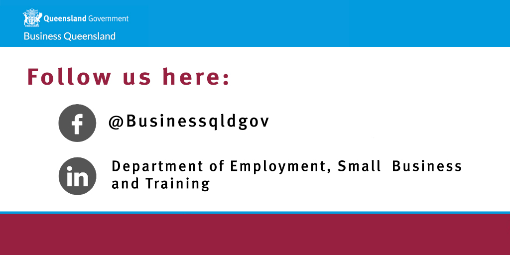 We’re streamlining our social media - follow us on Facebook or LinkedIn or subscribe to our newsletter to get your Business Queensland information: bit.ly/31LPgeD  

This account will be inactive after 21 August 2020.