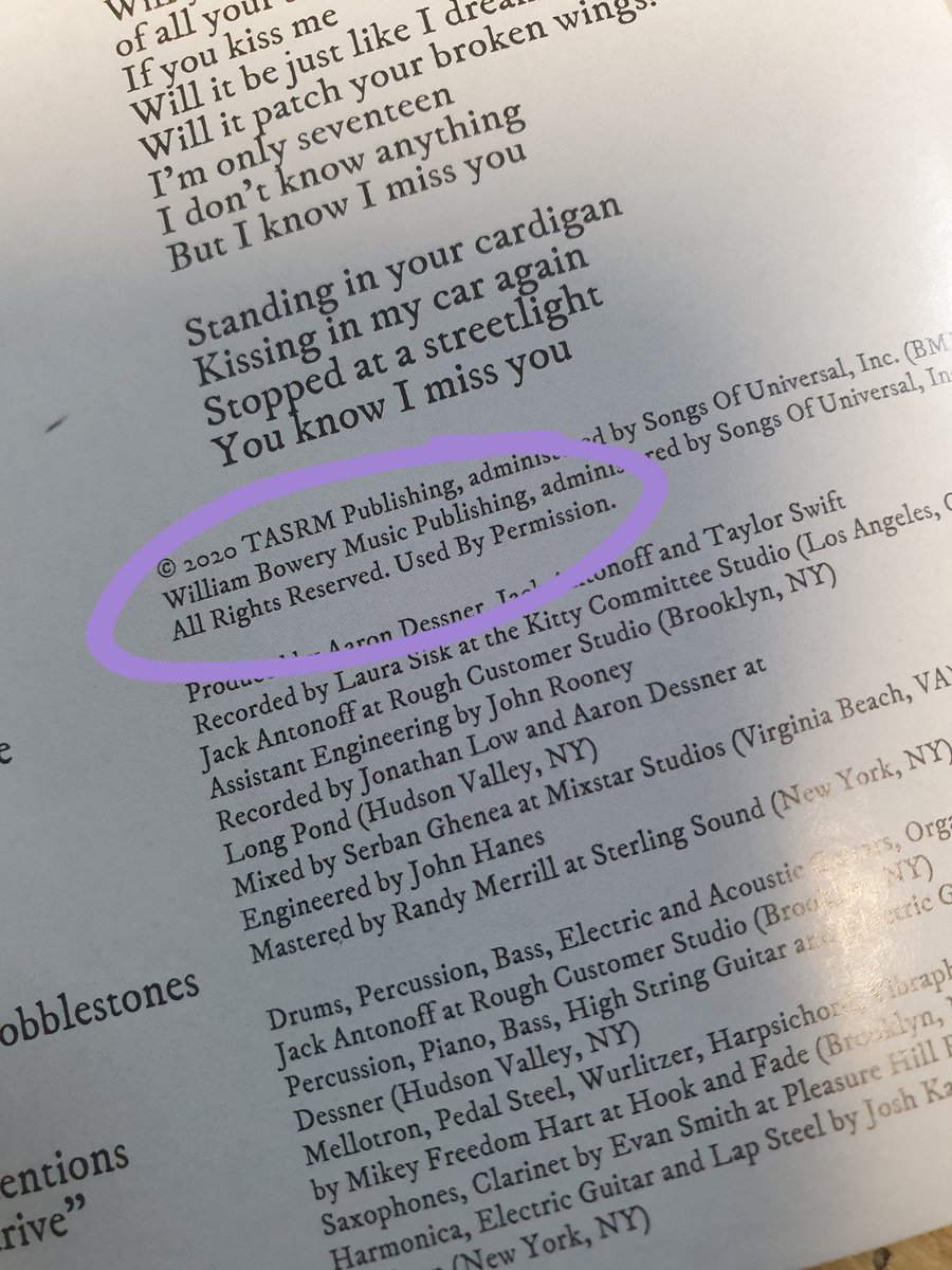 MadWomanTrying's tweet photo. So apparently William Bowery has a publishing company 🤔 (sorry if I'm late to this one) haha! #TaylorSwift #Folklore #streamcardigan #Swifties https://t.co/Gfn9H0U6g7