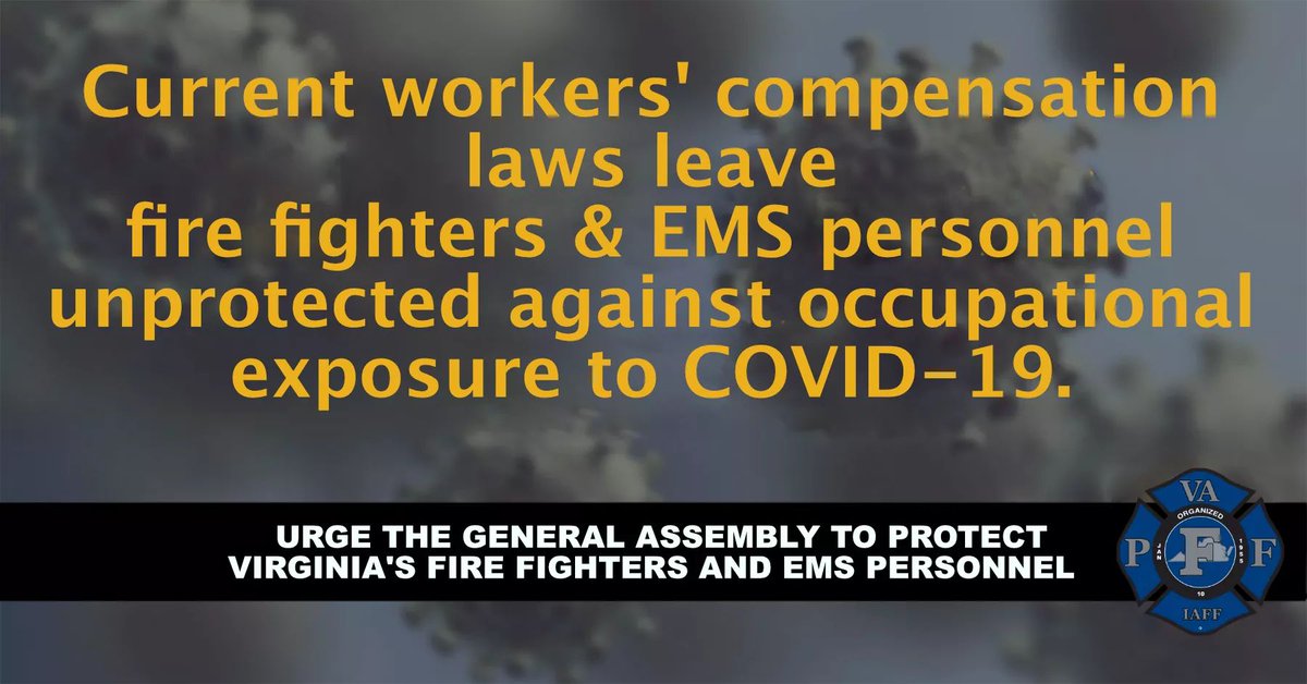 VPFF_D6's tweet photo. The Special Session of the Virginia General Assembly is underway. To date, there are FIVE separate bills to establish a workers compensation presumption for the exposure to the COVID-19 virus. SB5022 (Kiggans), SB5066 (Saslaw), SB5097 (Vogel) and SB5104 (Deeds). #IAFF #VPFF https://t.co/O1NbXF2AlU