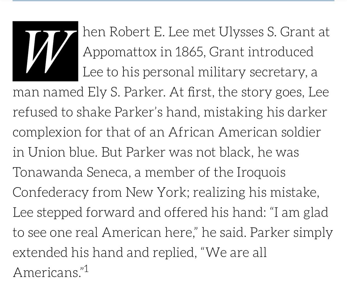 But literally, when Ulysses S Grant brought his secretary Ely Parker from the Seneca nation (upstate NY, no black ancestry) to a meeting with General Lee (yes that one), Lee wouldn’t shake his hand because he thought he was a black man.