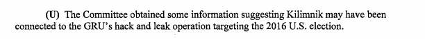 20/ This is one of the limited number of major revelations in the report: that Manafort may have been working—from spring 2016 on—with someone *part* of the Kremlin hacking campaign. Alas, Trump's ODNI demanded that all the rest of the info on this be redacted. More obstruction.