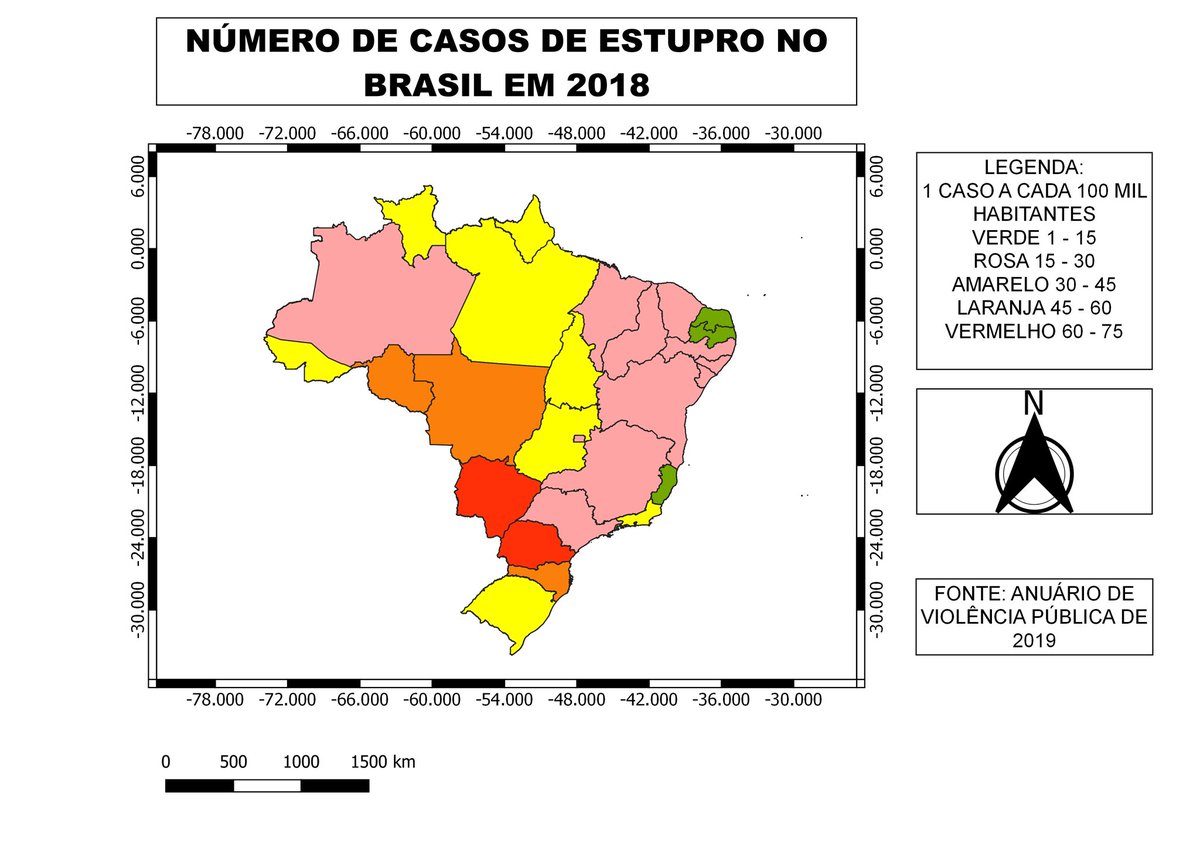 dws_will's tweet image. Mapa que eu fiz sobre os números de casos de estupro 
a cada 100 mil habitantes
no Brasil em 2018.