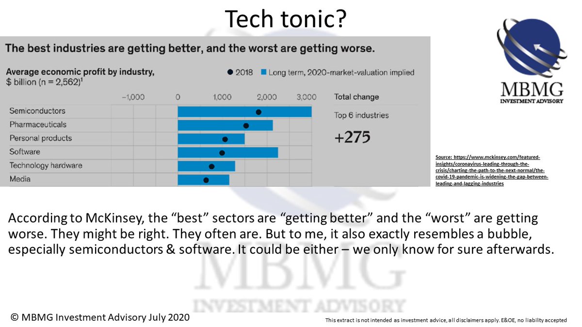Tech tonic?According to McKinsey, the “best” sectors are “getting better” & the “worst” are getting worseThey might be rightThey often areBut to me, it also exactly resembles a bubble, especially semiconductors & softwareIt could be either– we only know for sure afterwards