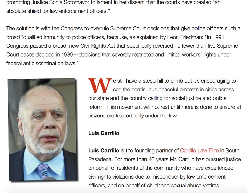 LINK TO THE ARTICLE               laprogressive.com/qualified-immu…
Los Angeles on Front Lines Qualified Immunity Battle - LA Progressive  
carrillofirm.com
#luiscarrillo #attorneyluiscarrillo #abogadoluiscarrillo <a href="/lac4justice/">Luis Carrillo</a> 
8/16/2020