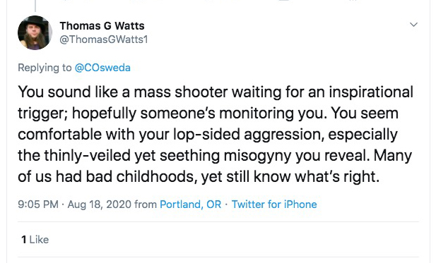 THREADFor  @ThomasGWatts1Whenever you talk about your OWN mental illness, it makes other panic because they think you're talk about THEIR deficits.This guy doesn't know mass shooters from mass transit.