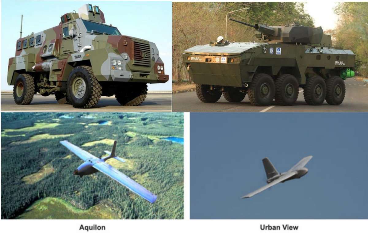 3/10 TATA  @TaslAero1a.TATA MPV 1b.TATA WhAP1c. TATA Aquilon UAV1d. TATA Urban View UAV2. TATA 155mm 52 cal. Truck mounted self propelled howitzer3. Altius TUAV 4. VTOL UAV system