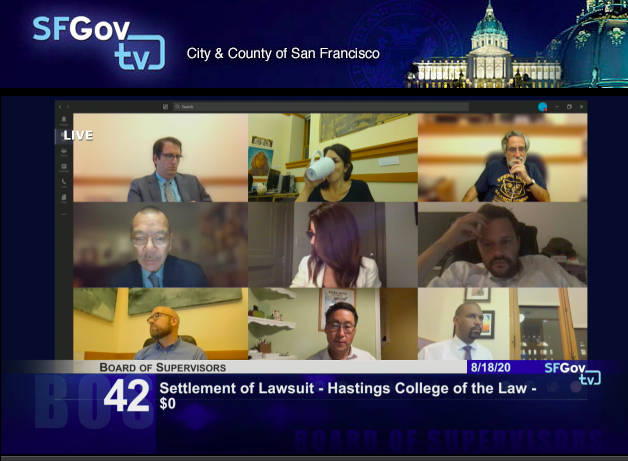 Alright folks, eight hours into this board meeting, and after several hours of closed session WE'RE BACK, and the UC Hastings settlement is up. Stay tuned.