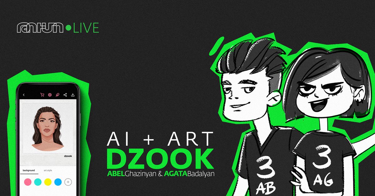 tumocenter's tweet photo. #TUMOLive is back! On Saturday, art meets AI with illustrator Agata Badalyan and former TUMOian Abel Ghazinyan, co-founders of the dzook app, which turns an ordinary selfie into an illustrated portrait in the style of your choice. Event info: https://t.co/oVkL2ggCo3 https://t.co/yOaqkY46jc