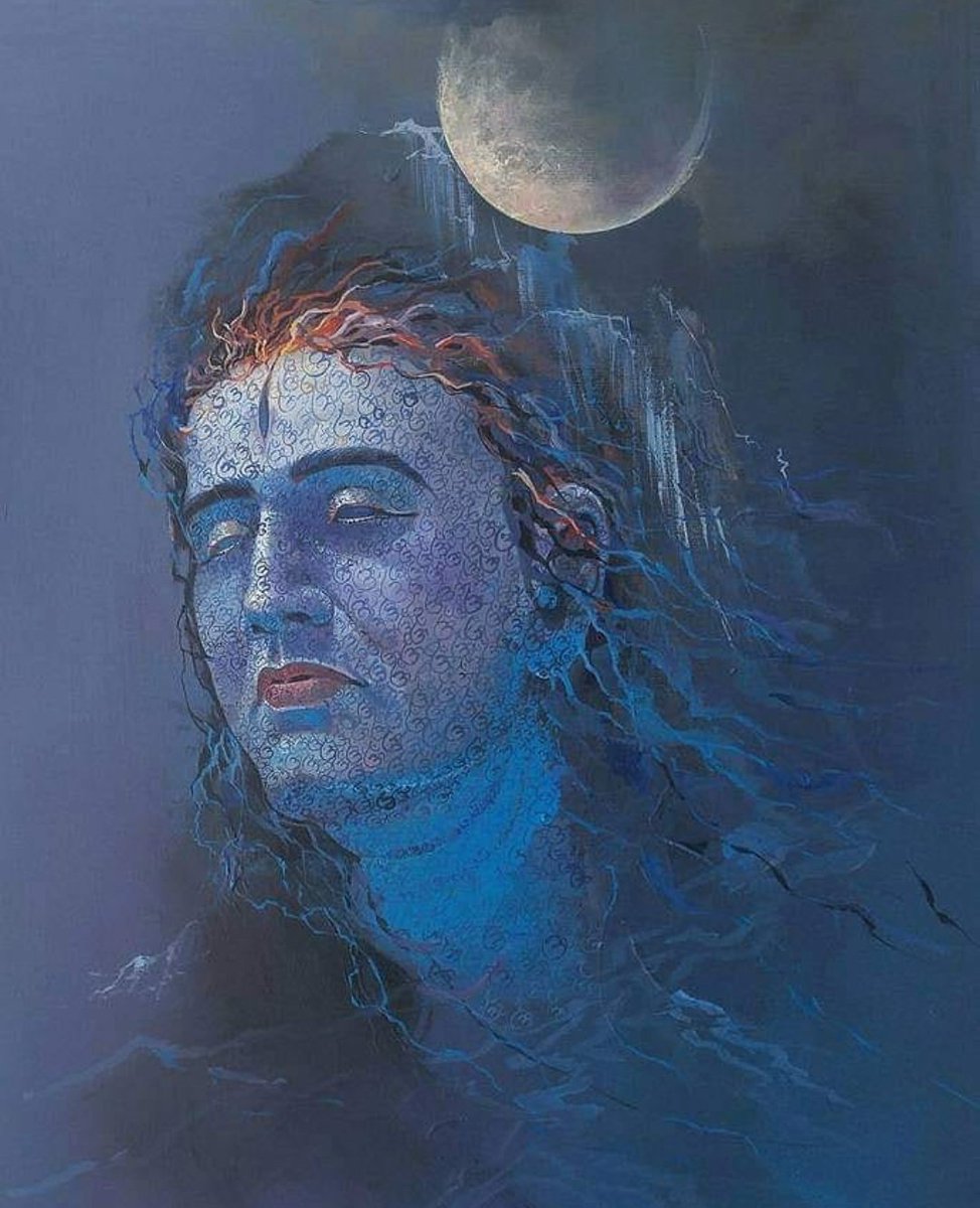 Lord Shiva is known for many things. His matted hair, snake around His neck, His trident, three eyes and the destruction the third eye causes when the Lord is angry. Another spectacular attribute of Lord Shiva is His blue throat.(1/n)