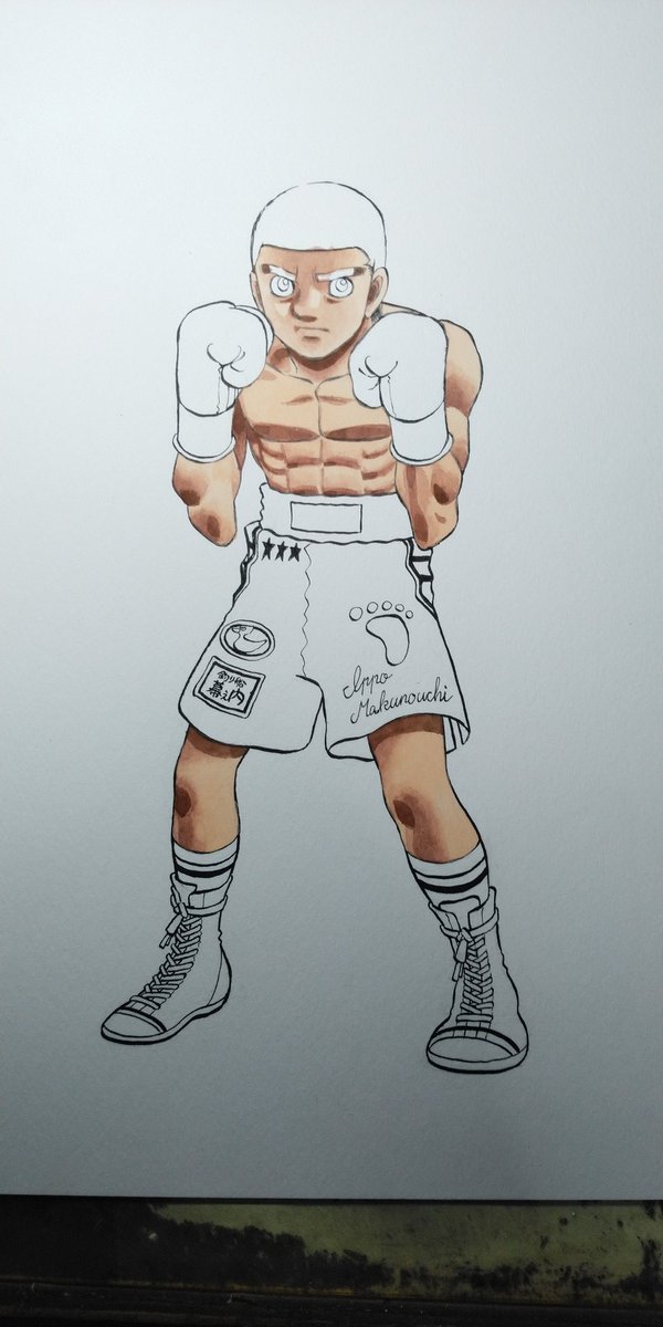 「ビーレジェンド様とのコラボイラスト①。
まずは一歩くん。
下書き→ペン入れ→肌下」|森川ジョージのイラスト