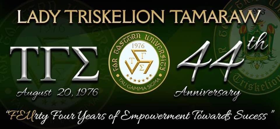 FeuTauGammaPhi's tweet photo. Happy 44th Anniversary to all Lady Tamaraw Triskelions! Longlive! Salute!

August 20, 2020

“FEU-RTY FOUR YEARS OF EMPOWERMENT TOWARDS SUCCES”

#FEU #TGP #TGS #TauGammaPhi #TauGammaSigma #Triskelion #FarEasternUniversity
#MoraytasFinest #since1975 #RoadTo50 https://t.co/dAiW5JzNTC