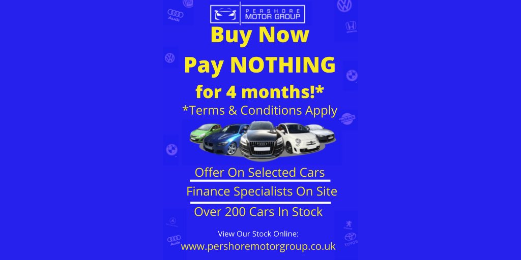 🎉 Exciting Offer 🎉 

We know these past few months have been hard, so we’re offering a buy now, pay in 4 months offer!*

Limited time only! 

*Terms &amp; Conditions Apply. Offer ends midnight 31.08.2020. Selected cars only. Finance only. Subject to status.

#WorcestershireHour
