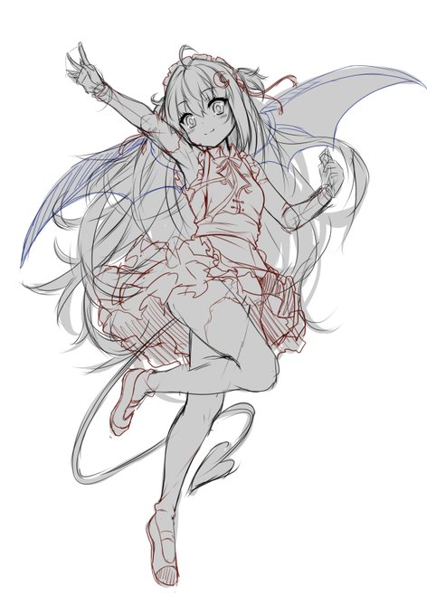 ロアちゃんのラフ描くの楽しくてぴょんぴょんしてきた 