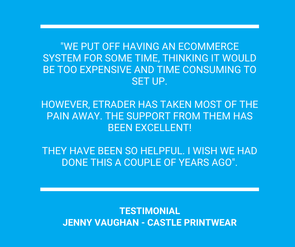 etraderwebsites's tweet photo. We have had some glowing praise from one of our latest customers @castleprintwear  

To find out how we can help your print &amp; embroidery business today get in touch:

📞 029 2074 1663
✉️ info@etraderwebsites.co.uk https://t.co/QIo8jE8dhW