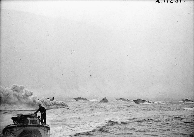 Landing craft taking part in Operation JUBILEE. 19 August 1942. LAC MIKAN: 3193842.