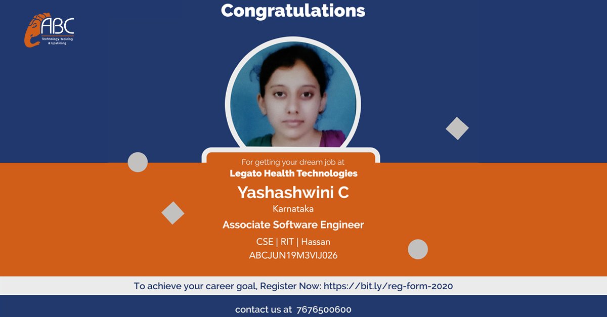 ABCfortech's tweet photo. We are extremely happy to announce that our students have got placed in Legato Health Technologies through ABC's Placement Program.
.
#training #abcselects #recruitment #itjobs #ITindustry #abc #placement #it #programming #programmer #Aptitude #Reasoning #SoftSkills #career https://t.co/jNu9ERtxxA