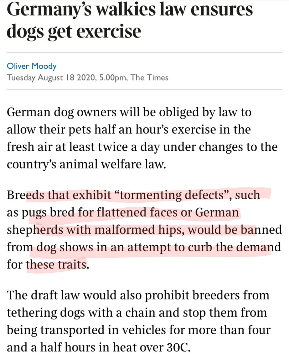 Brilliant that the Germans are seeking to ban 'Qualzucht' - 'torture breeding' - of dogs. I hope an MP tries to introduce a similar ban in the UK. I utterly detest Crufts.