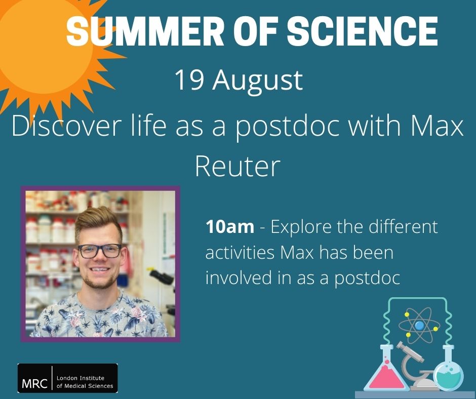 MRC_LMS's tweet photo. Today's #SummerOfScience activities include discovering more about life as a postdoc with @ReuterLM https://t.co/I5kn8A11KK