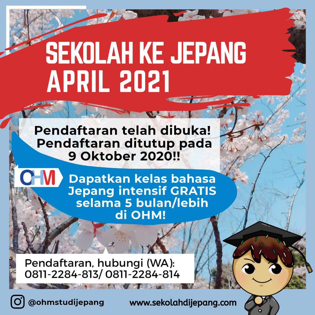 Sekolah bahasa ke Jepang semester masuk APRIL 2021 telah DIBUKA!!⁣
Pendaftaran ditutup 9 OKTOBER 2020!⁣
Buruan daftar jangan sampai ketinggalan!!⁣
Hubungi: (WhatsApp) 0811-2284-813 / 0811-2284-814⁣
sekolahdijepang.com
#Sekolahkejepang #sekolahdijepang #belajarkejepang