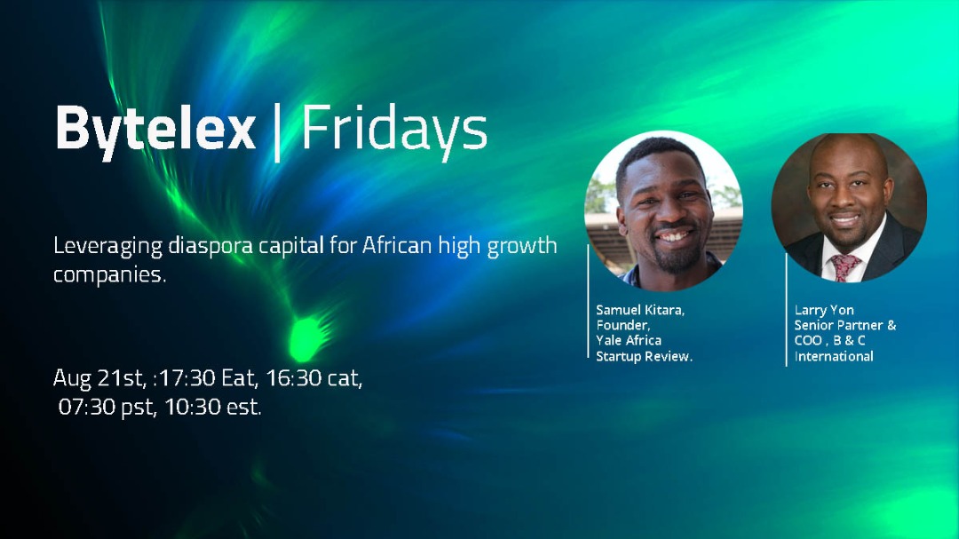 Bytelex's tweet photo. We shall also have @SamuelKitara , the founder of Yale Africa Startup Review and has also worked as an Accelerator Portfolio Manager at Tsai Center for Innovative Thinking at Yale (Tsai CITY) and a Venture Capital Intern at Bulldog Innovation Group, LLC #BytelexFridays https://t.co/QRp6RNfnl8