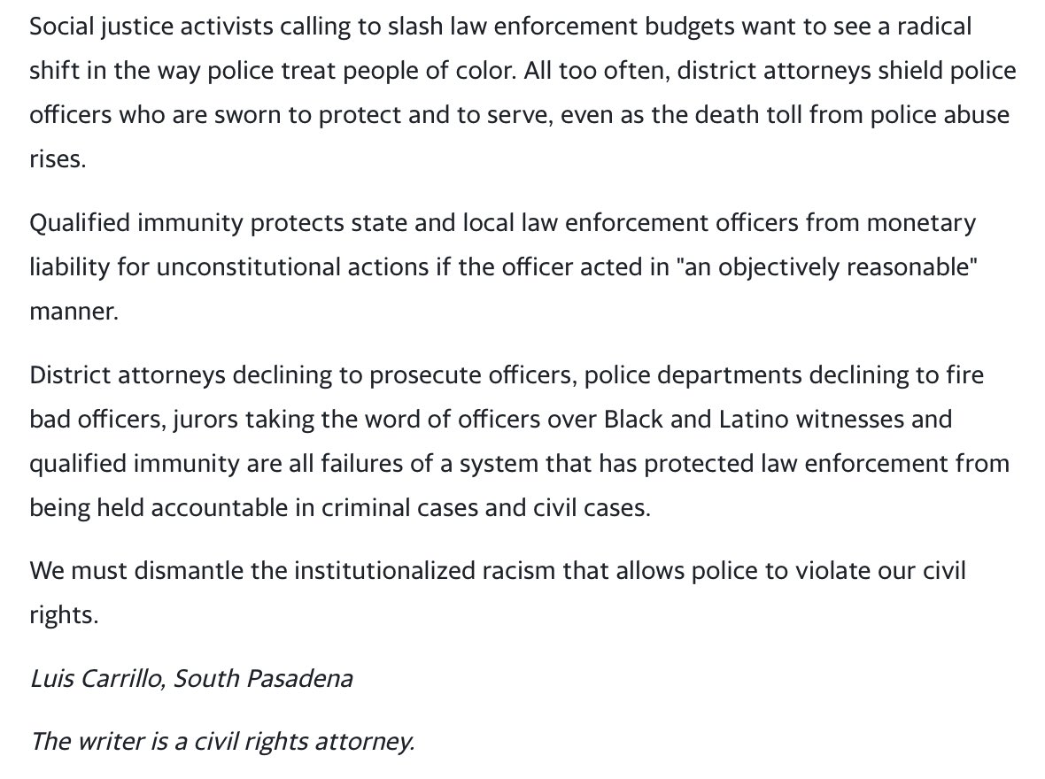 Abogado Luis Carrillo escribió un artículo para The LOS ANGELES TIMES - 11. 8. 2020
#thelatimes #thelosangelestimes #luiscarrillo #attorneyluiscarrillo #attorneymichaelcarrillo #carrillolawfirm #losangeles <a href="/carrillo_law/">Carrillo Law Firm</a> #civilrights #policemisconduct <a href="/carrillo_lawes/">Carrillo Firm, LLP</a> <a href="/lac4justice/">Luis Carrillo</a>